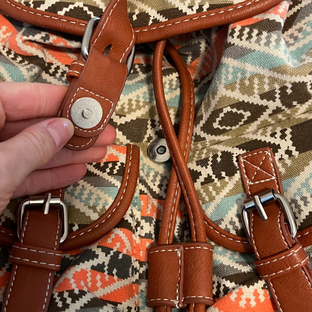Patterned Backpack With Brown Accents - image 2